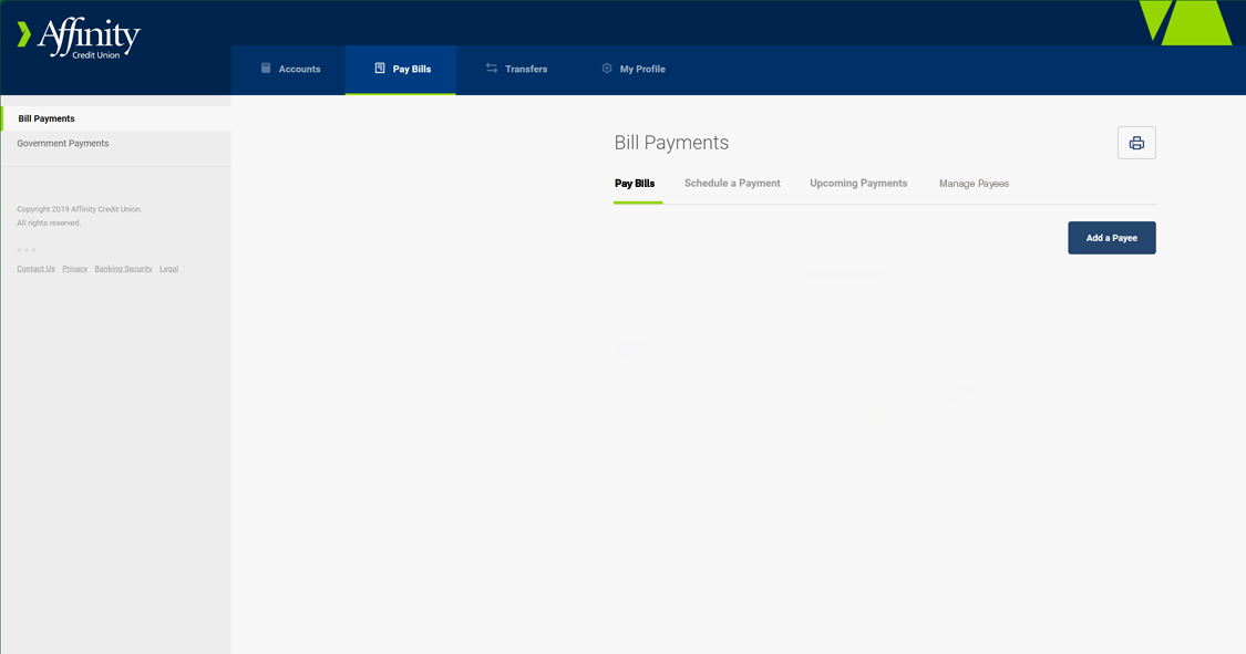pay bills Affinity website