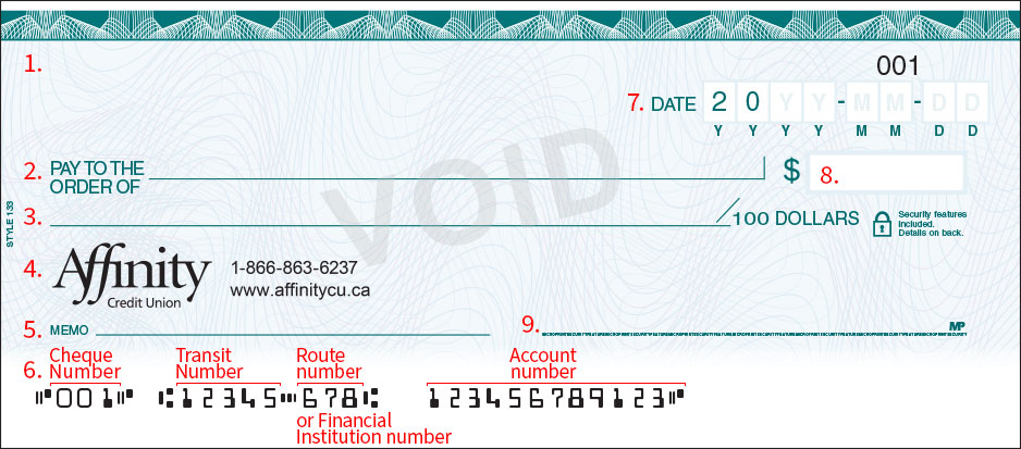 Affinity Credit Union Cheque