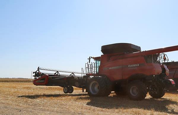 Combine ready for harvest in field