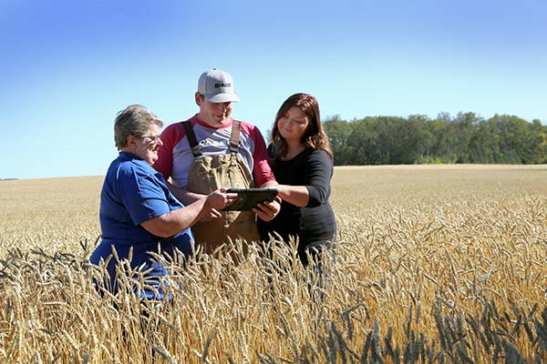 Farming family works with tablet for banking