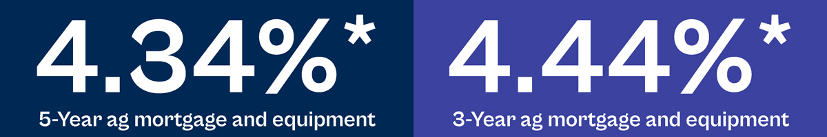 4.34% 5-year OR 4.44% 3-year ag mortgage and equipment