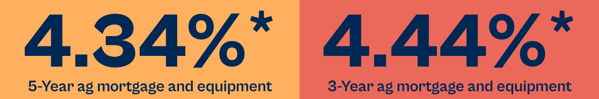 4.34%* 5-year ag 4.44%* 3-year mortgage and equipment
