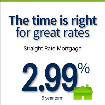 the time is right for great rates! Straight Rate Mortgage at 2.74%, 5 year term