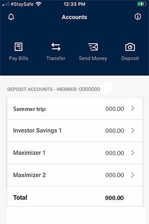 Account view screen on mobile