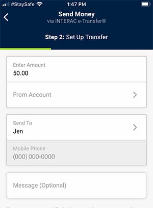 Send Money screen on mobile